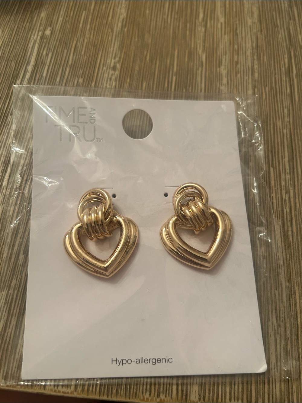 Time and Tru Gold Heart Link Drop Earrings